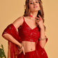 Jyoti Fashion Women's Red Georgette Sequins Thread Embroidered Lehenga Choli & Dupatta | Swadesiicart