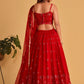 Jyoti Fashion Women's Red Georgette Sequins Thread Embroidered Lehenga Choli & Dupatta | Swadesiicart