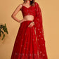 Jyoti Fashion Women's Red Georgette Sequins Thread Embroidered Lehenga Choli & Dupatta | Swadesiicart
