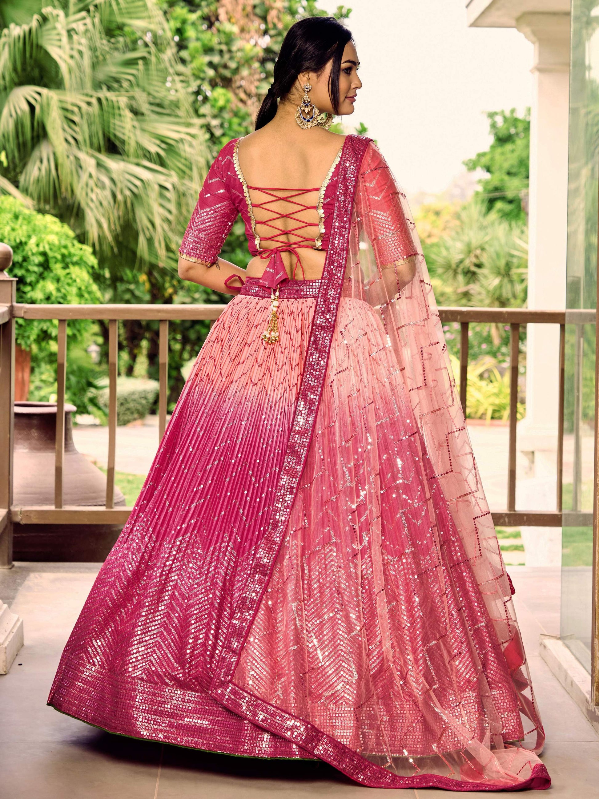 Jyoti Fashion Women's Pink Chinon Sequins Thread Embroidered Lehenga Choli & Dupatta | Swadesiicart