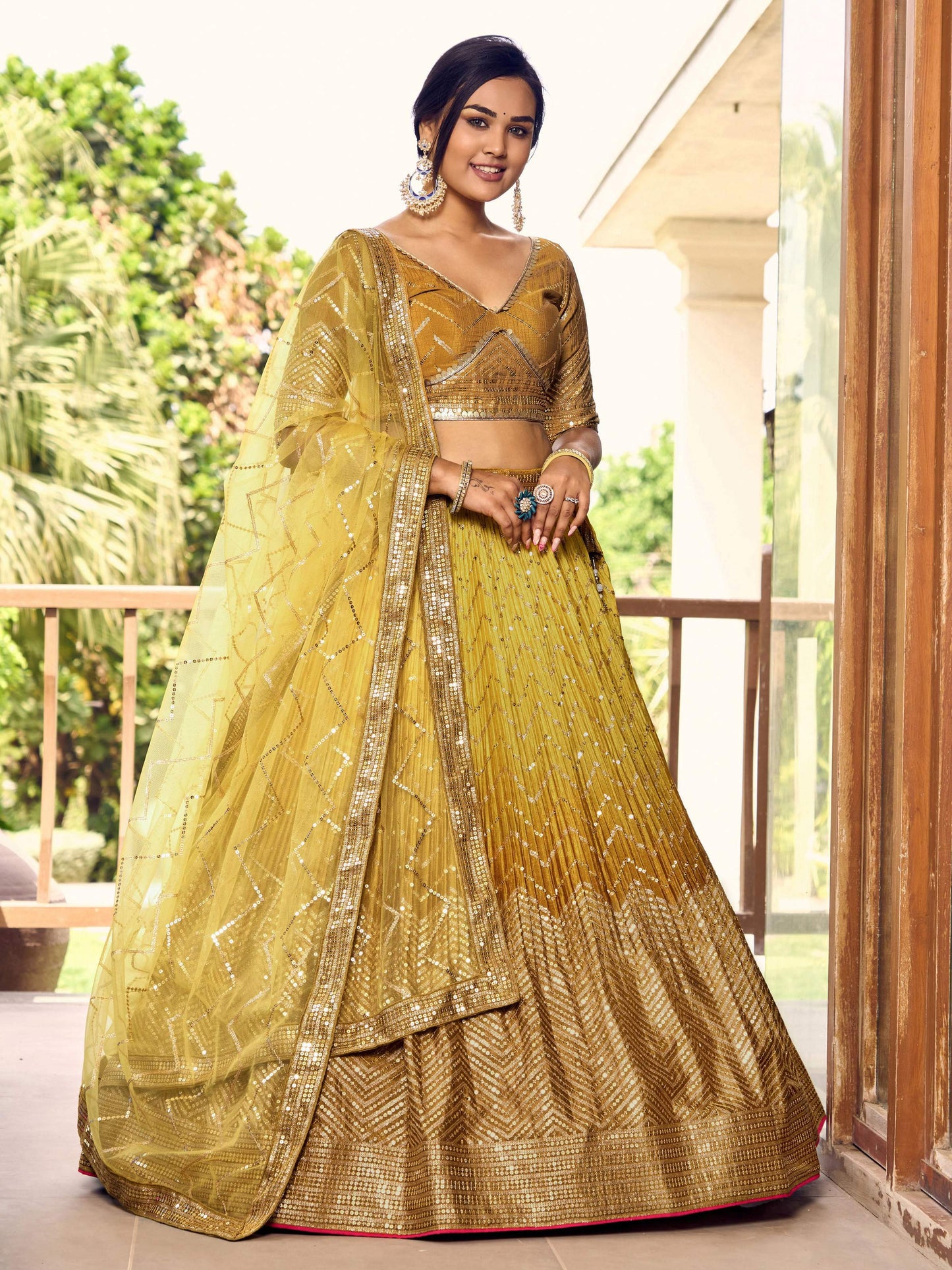 Jyoti Fashion Women's Yellow Chinon Sequins Thread Embroidered Lehenga Choli & Dupatta | Swadesiicart