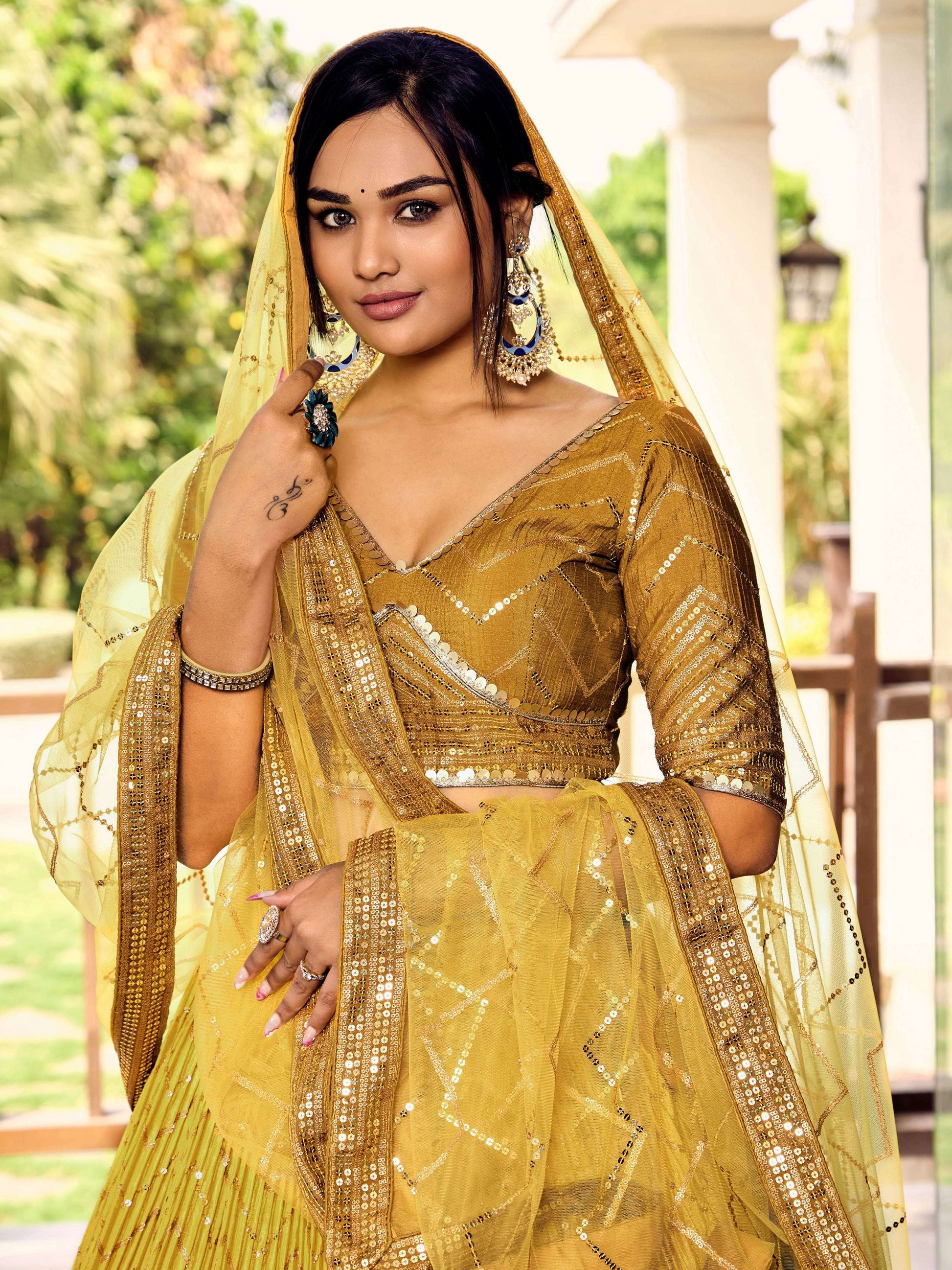 Jyoti Fashion Women's Yellow Chinon Sequins Thread Embroidered Lehenga Choli & Dupatta | Swadesiicart