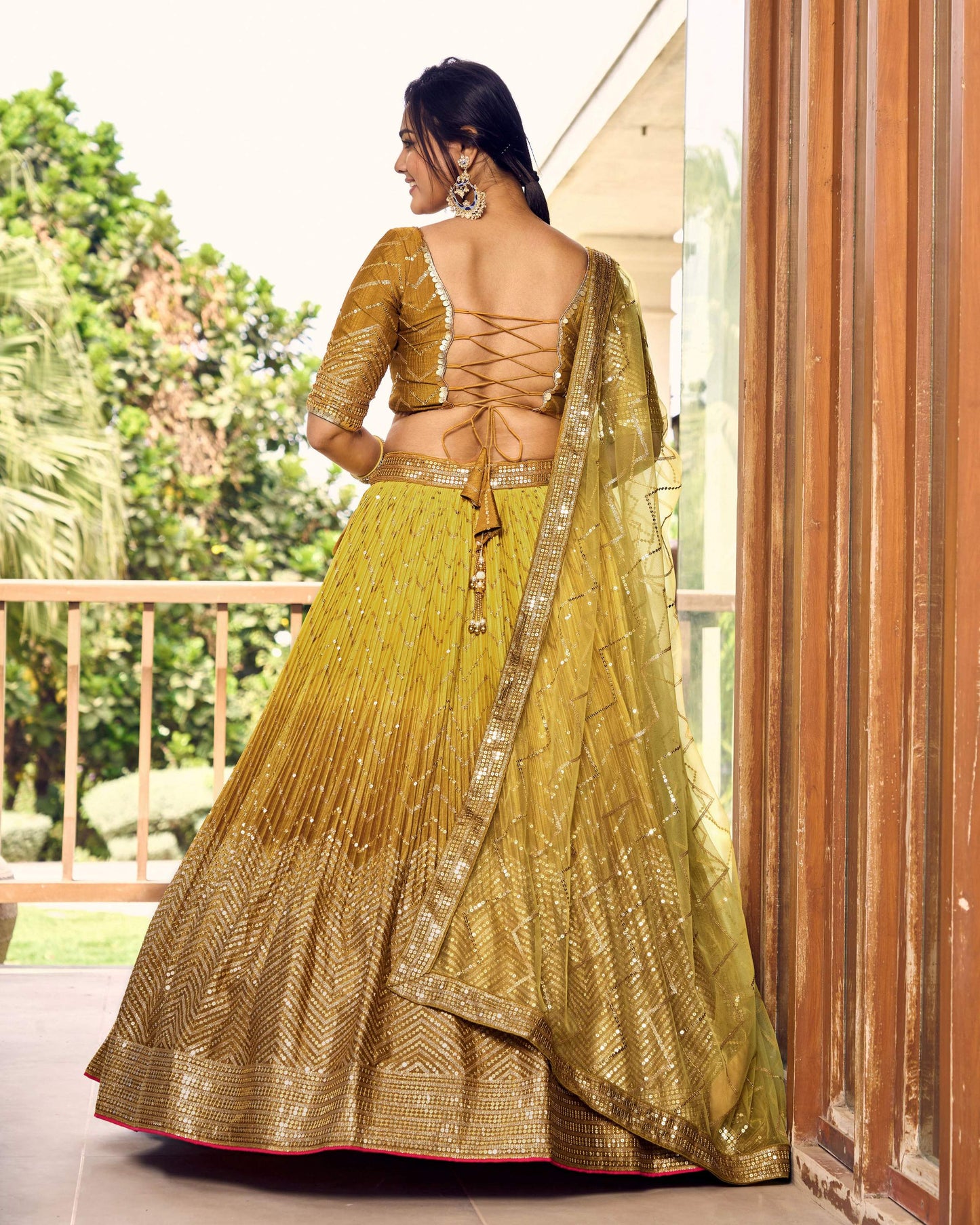 Jyoti Fashion Women's Yellow Chinon Sequins Thread Embroidered Lehenga Choli & Dupatta | Swadesiicart