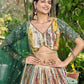 Jyoti Fashion Women's Green Chinon Digital Print with Sequins Zari Embroidered Lehenga Choli & Dupatta | Swadesiicart