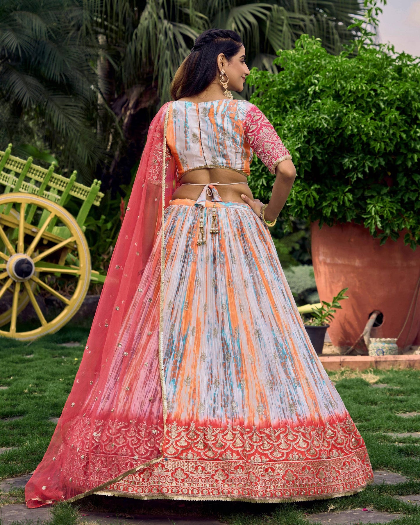 Jyoti Fashion Women's Pink Chinon Digital Print with Sequins Zari Embroidered Lehenga Choli & Dupatta | Swadesiicart