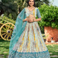 Jyoti Fashion Women's Rama Chinon Digital Print with Sequins Zari Embroidered Lehenga Choli & Dupatta | Swadesiicart