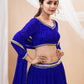 Jyoti Fashion Women's Blue Georgette Leheriya Printed with Lace Work Lehenga Choli & Dupatta | Swadesiicart