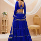 Jyoti Fashion Women's Blue Georgette Leheriya Printed with Lace Work Lehenga Choli & Dupatta | Swadesiicart