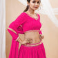 Jyoti Fashion Women's Pink Georgette Leheriya Printed with Lace Work Lehenga Choli & Dupatta | Swadesiicart