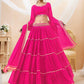 Jyoti Fashion Women's Pink Georgette Leheriya Printed with Lace Work Lehenga Choli & Dupatta | Swadesiicart