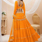Jyoti Fashion Women's Yellow Georgette Leheriya Printed with Lace Work Lehenga Choli & Dupatta | Swadesiicart