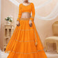 Jyoti Fashion Women's Yellow Georgette Leheriya Printed with Lace Work Lehenga Choli & Dupatta | Swadesiicart