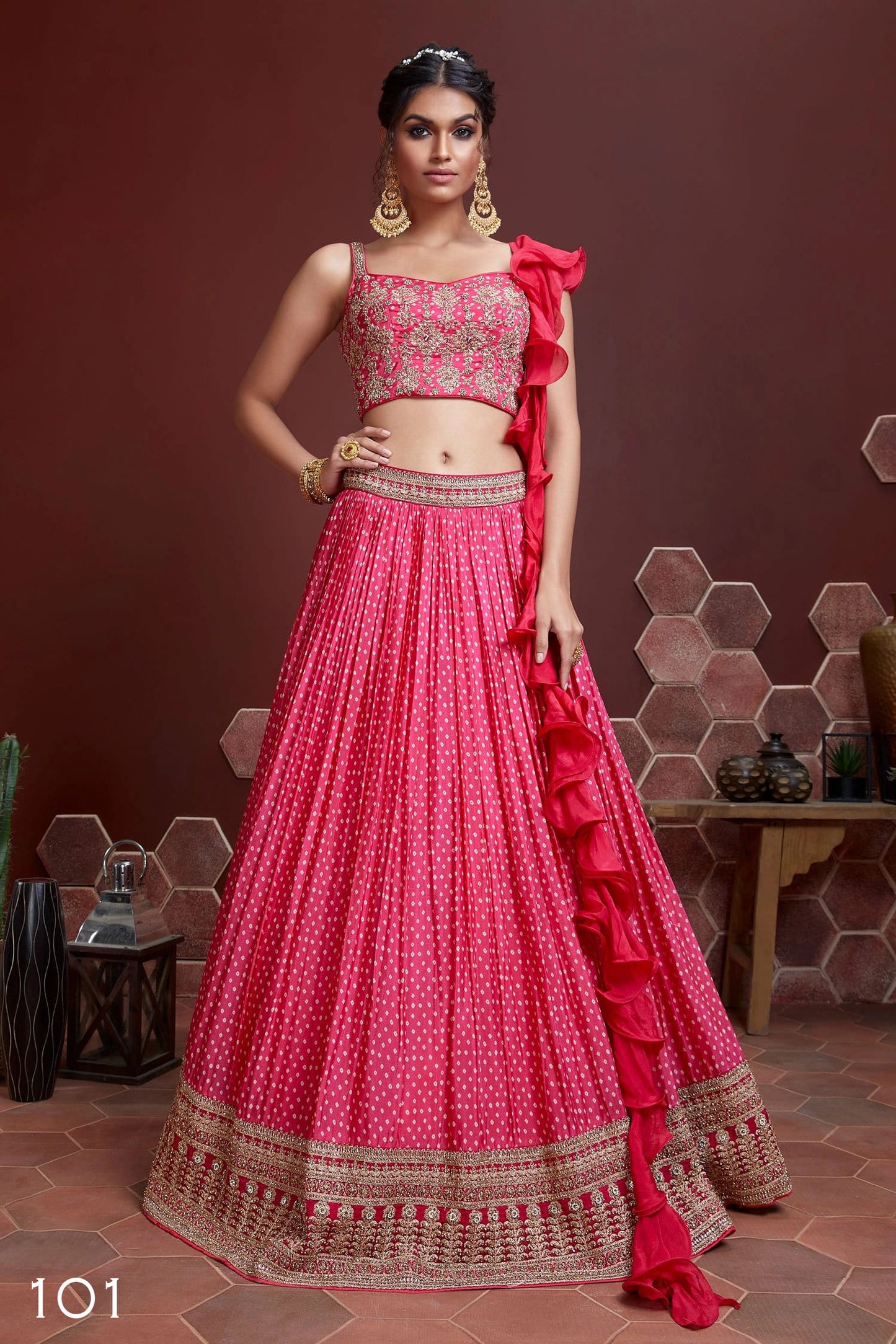 Jyoti Fashion Women's Pink Chinon Silk Digital Print with Heavy Embroidered Lehenga Choli & Dupatta | Swadesiicart