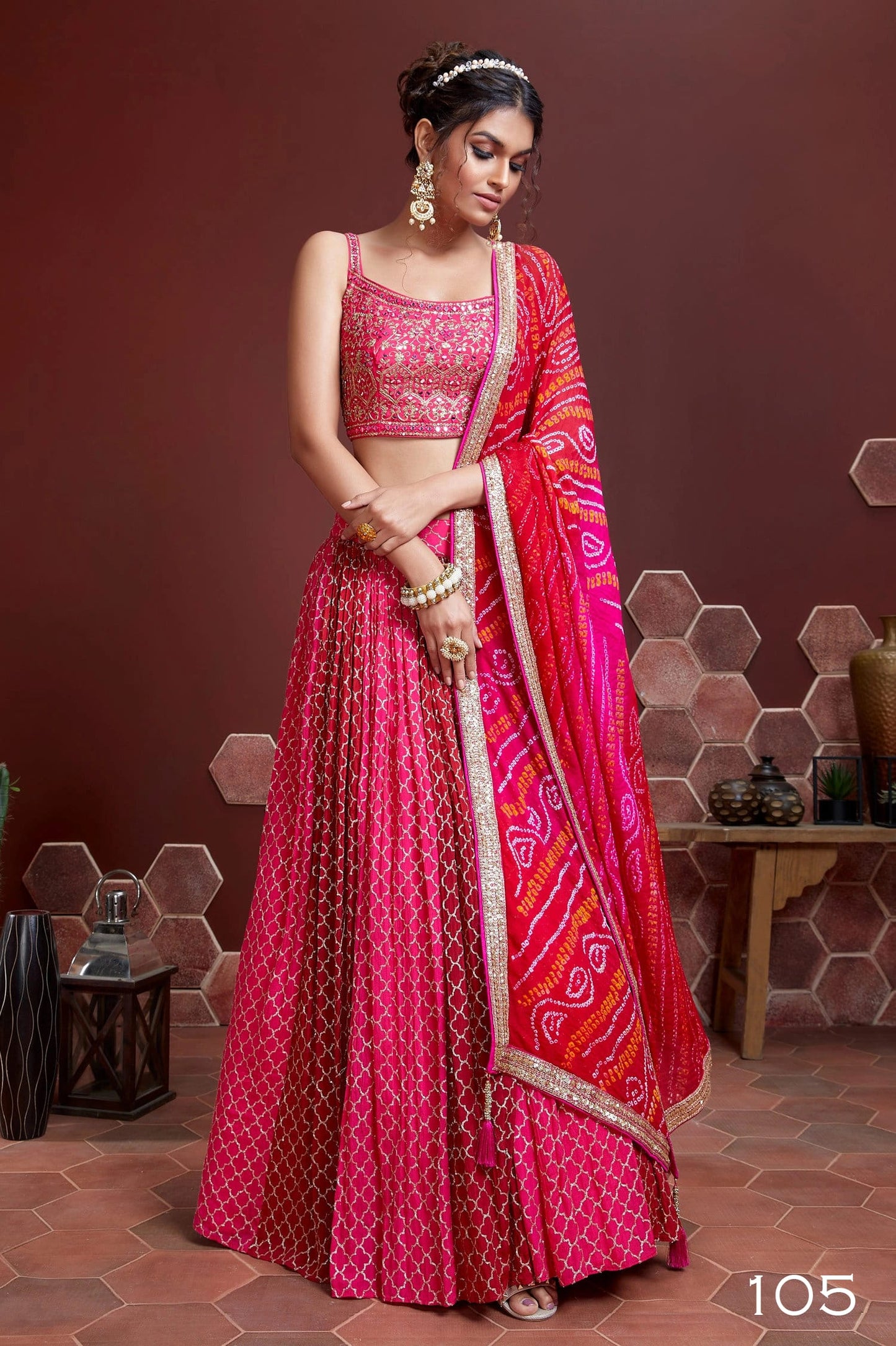 Jyoti Fashion Women's Pink Chinon Silk Digital Print with Heavy Embroidered Lehenga Choli & Dupatta | Swadesiicart