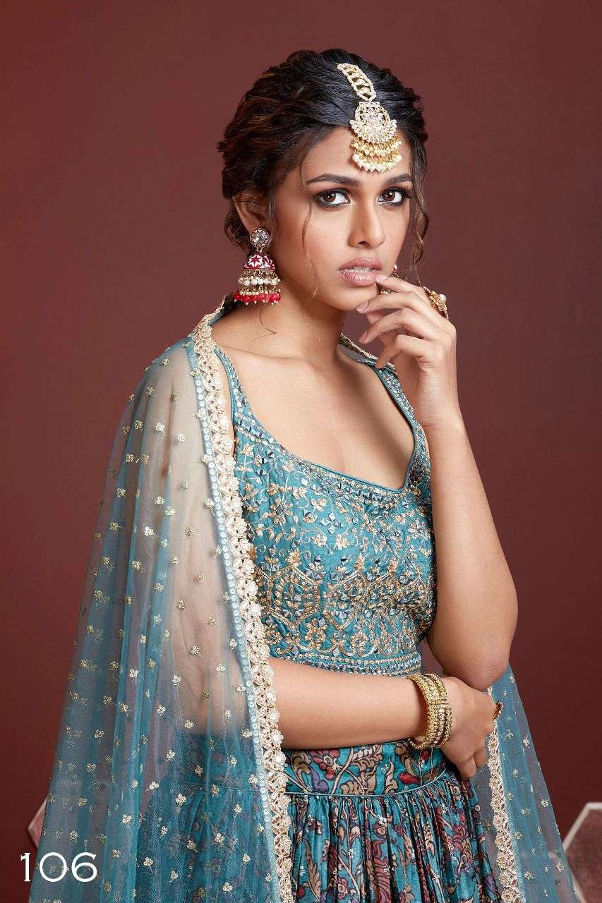 Jyoti Fashion Women's Teal Chinon Silk Digital Print with Heavy Embroidered Lehenga Choli & Dupatta | Swadesiicart