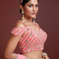 Jyoti Fashion Women's Peach Organza Silk Sequins Zari Embroidered Lehenga Choli & Dupatta | Swadesiicart