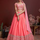 Jyoti Fashion Women's Peach Organza Silk Sequins Zari Embroidered Lehenga Choli & Dupatta | Swadesiicart