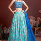 Jyoti Fashion Women's Sky Blue Pure Chinon Silk Digital Print with Heavy Embroidered Lehenga Choli & Dupatta | Swadesiicart