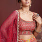 Jyoti Fashion Women's Red Pure Chinon Silk Digital Print with Heavy Embroidered Lehenga Choli & Dupatta | Swadesiicart