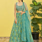 Jyoti Fashion Women's Green Organza Real Mirror with Sequins Thread Embroidered Lehenga Choli & Dupatta | Swadesiicart