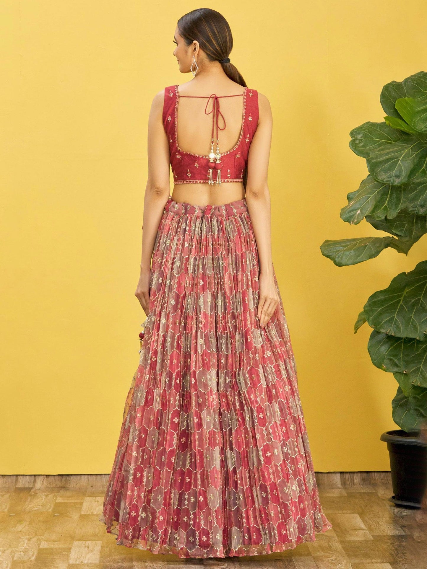 Jyoti Fashion Women's Brown Organza Real Mirror with Sequins Thread Embroidered Lehenga Choli & Dupatta | Swadesiicart