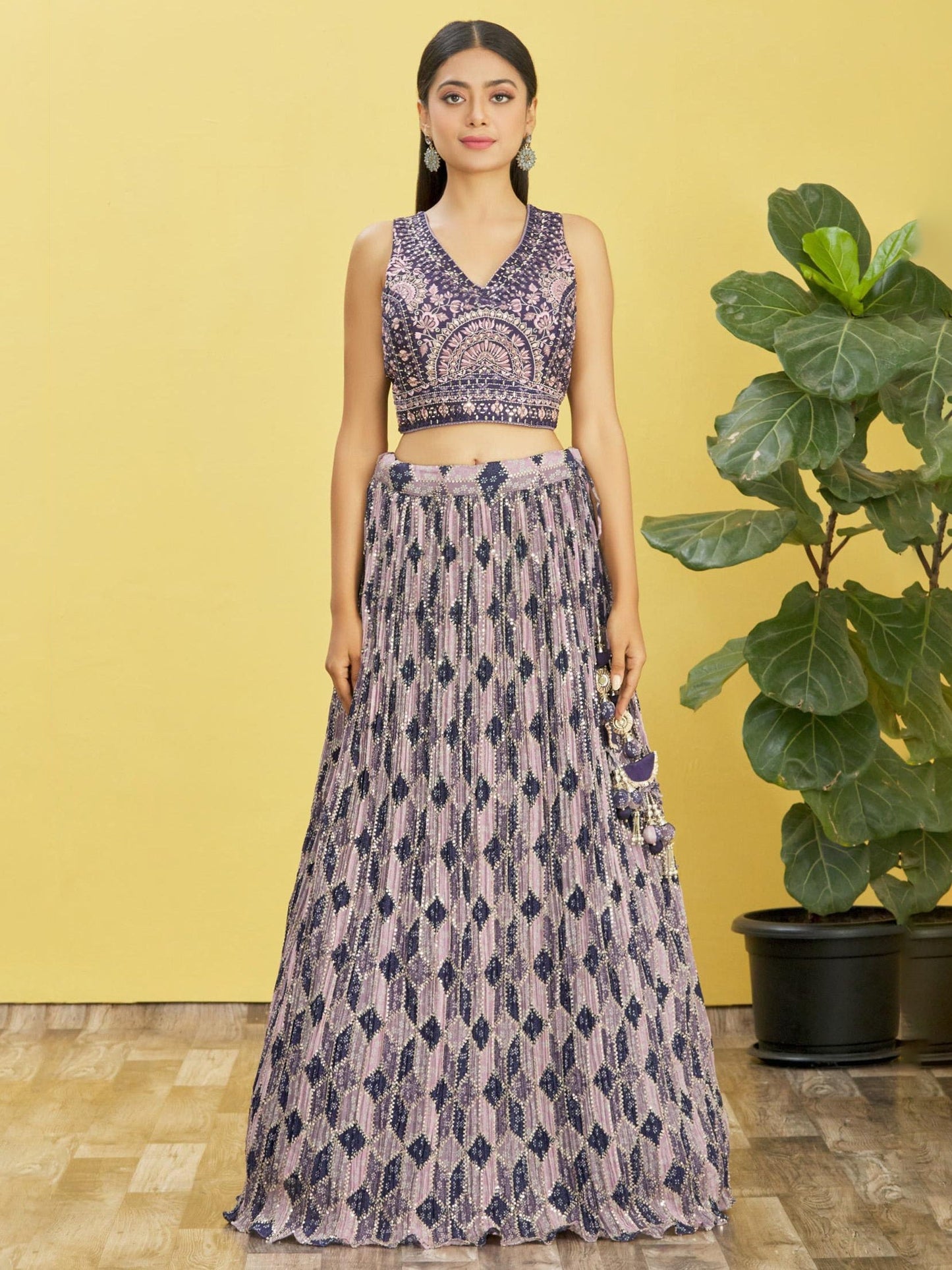 Jyoti Fashion Women's Blue Chinon Real Mirror with Sequins Thread Embroidered Lehenga Choli & Dupatta | Swadesiicart