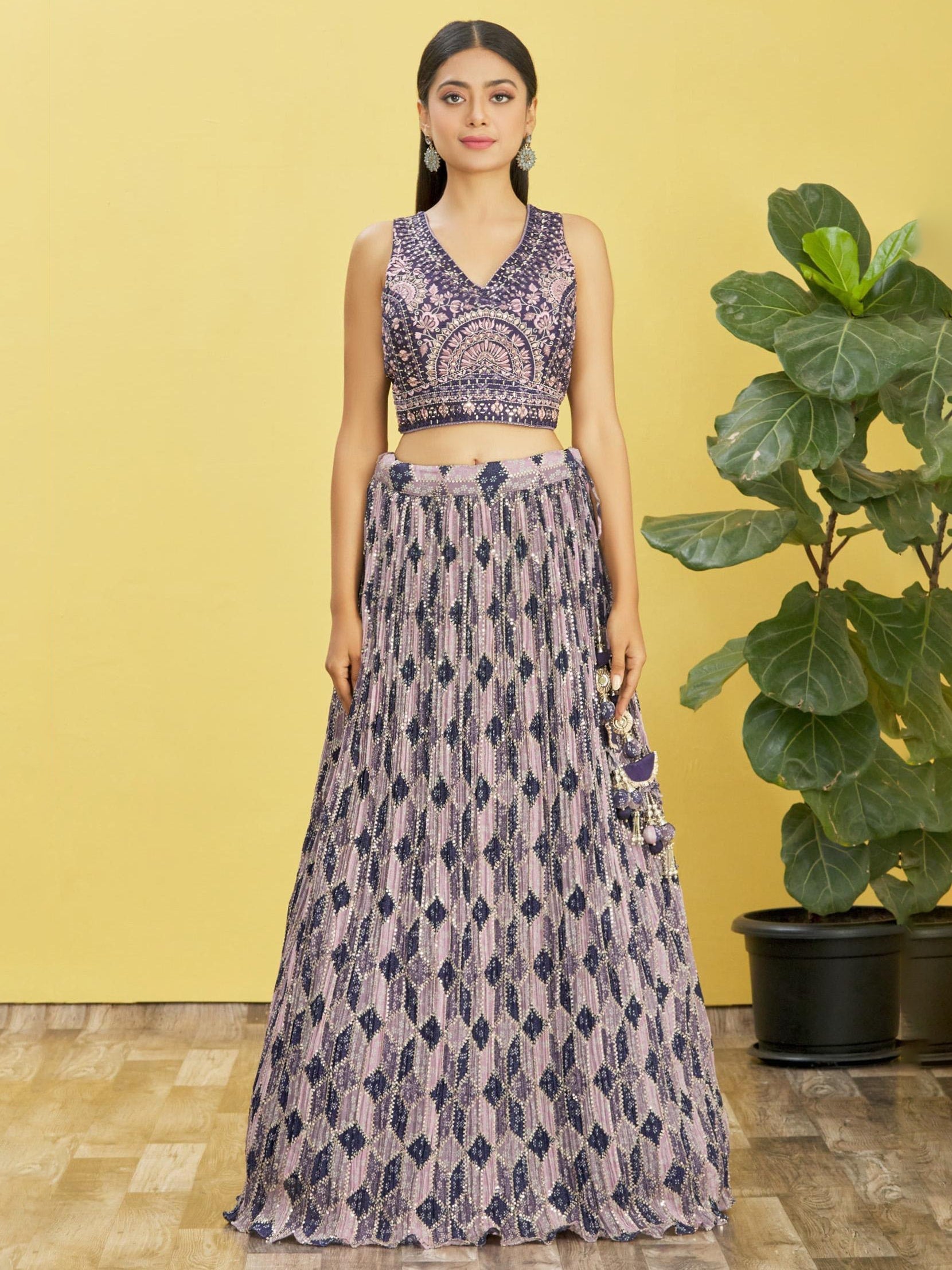 Jyoti Fashion Women's Blue Chinon Real Mirror with Sequins Thread Embroidered Lehenga Choli & Dupatta | Swadesiicart