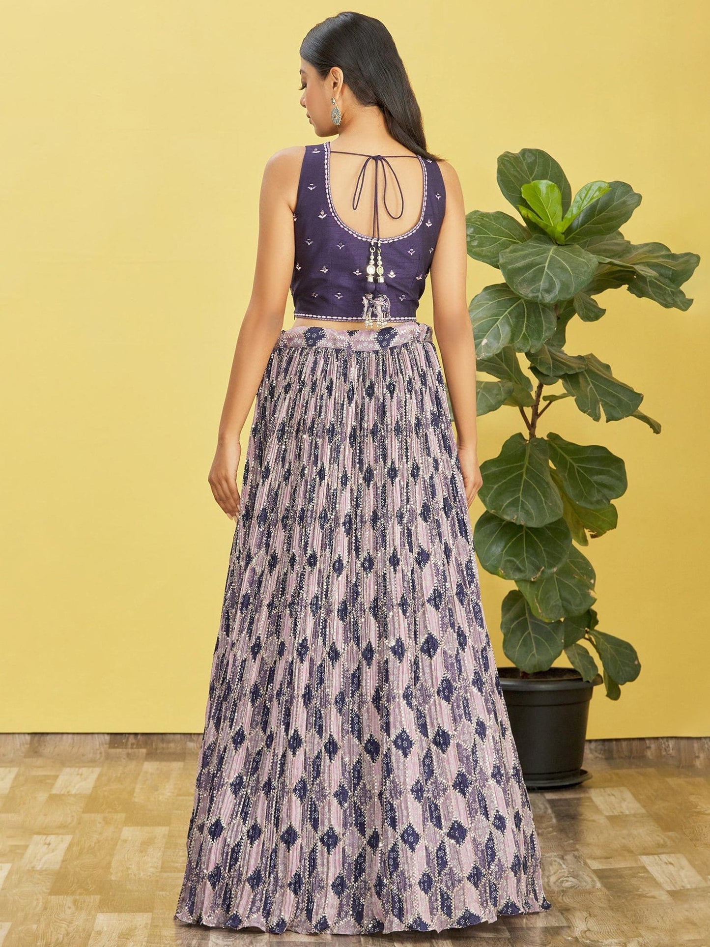 Jyoti Fashion Women's Blue Chinon Real Mirror with Sequins Thread Embroidered Lehenga Choli & Dupatta | Swadesiicart