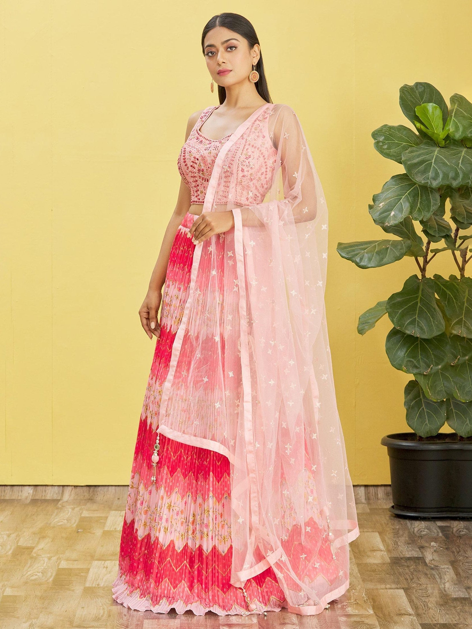 Jyoti Fashion Women's Pink Chinon Real Mirror with Sequins Thread Embroidered Lehenga Choli & Dupatta | Swadesiicart