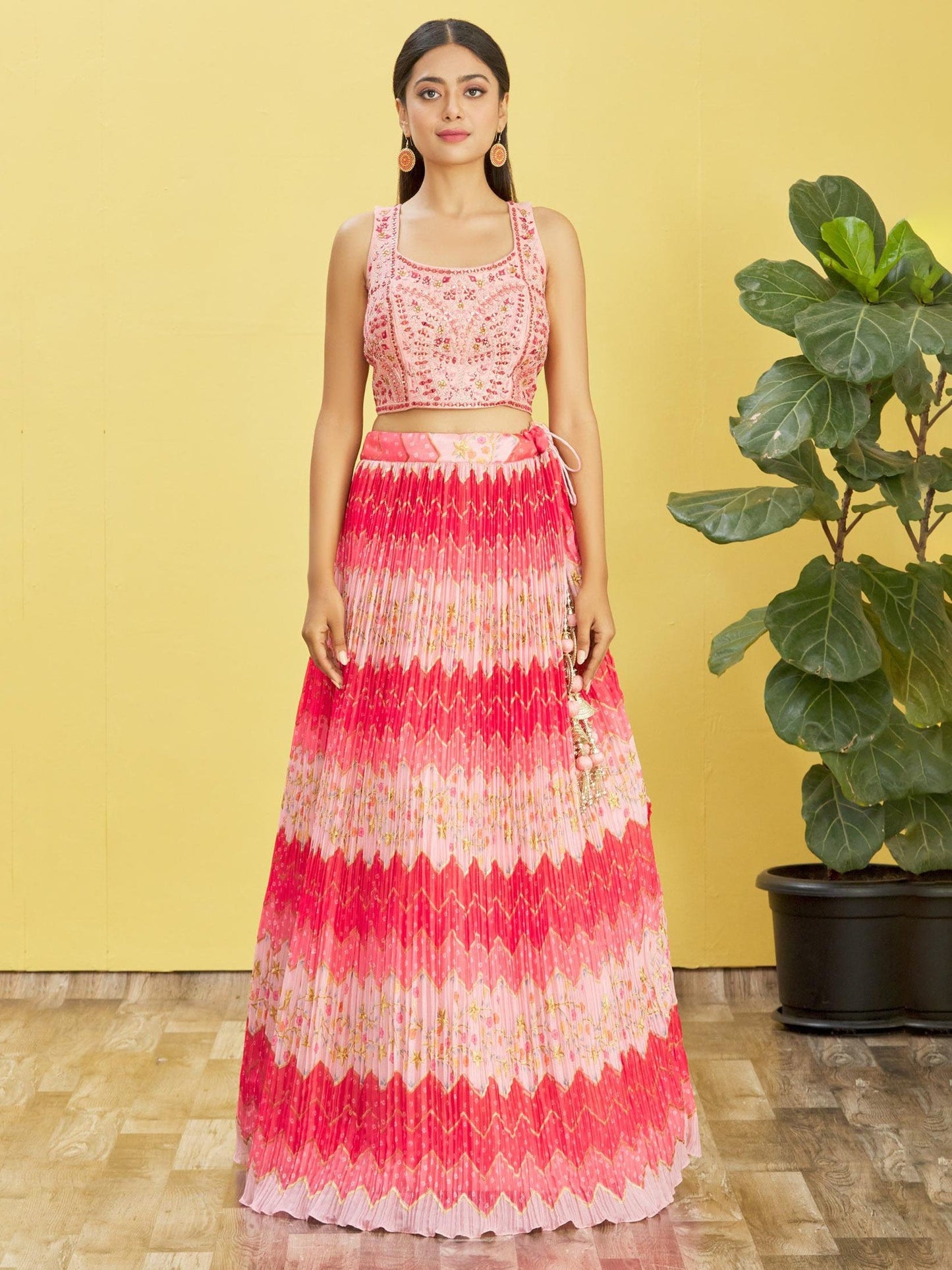 Jyoti Fashion Women's Pink Chinon Real Mirror with Sequins Thread Embroidered Lehenga Choli & Dupatta | Swadesiicart