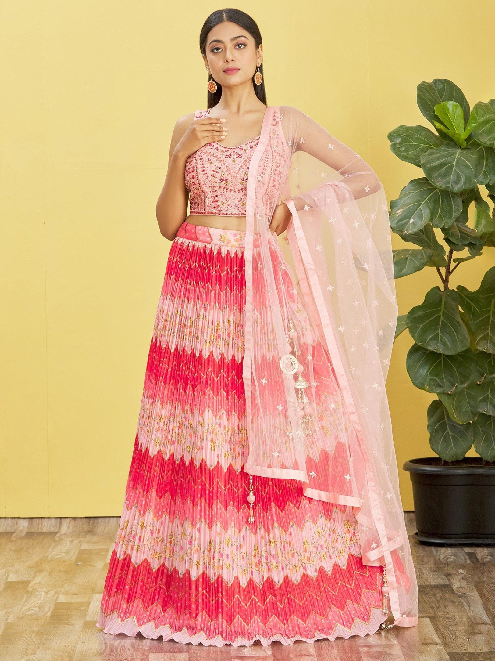 Jyoti Fashion Women's Pink Chinon Real Mirror with Sequins Thread Embroidered Lehenga Choli & Dupatta | Swadesiicart