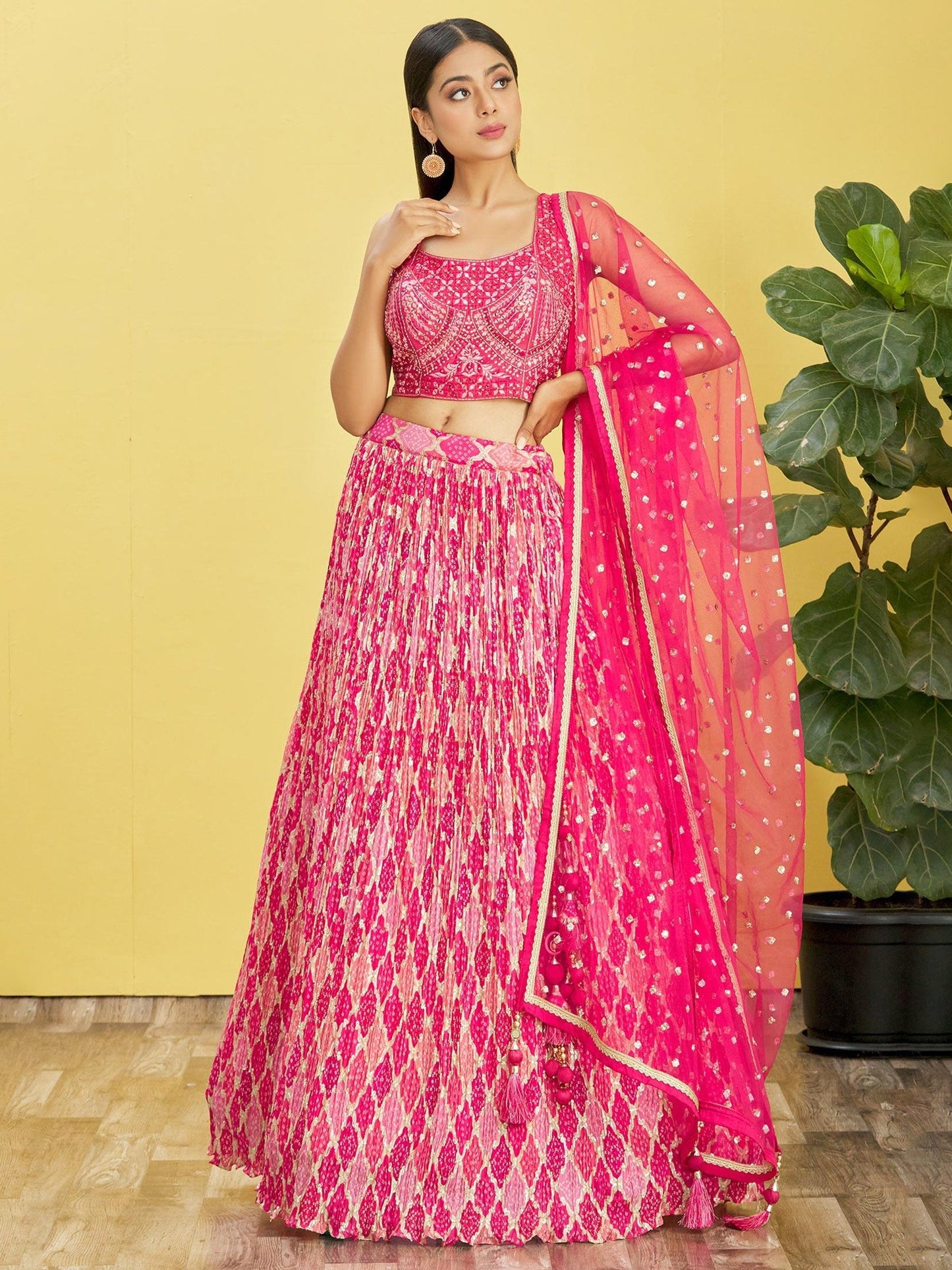 Jyoti Fashion Women's Pink Chinon Real Mirror with Sequins Thread Embroidered Lehenga Choli & Dupatta | Swadesiicart
