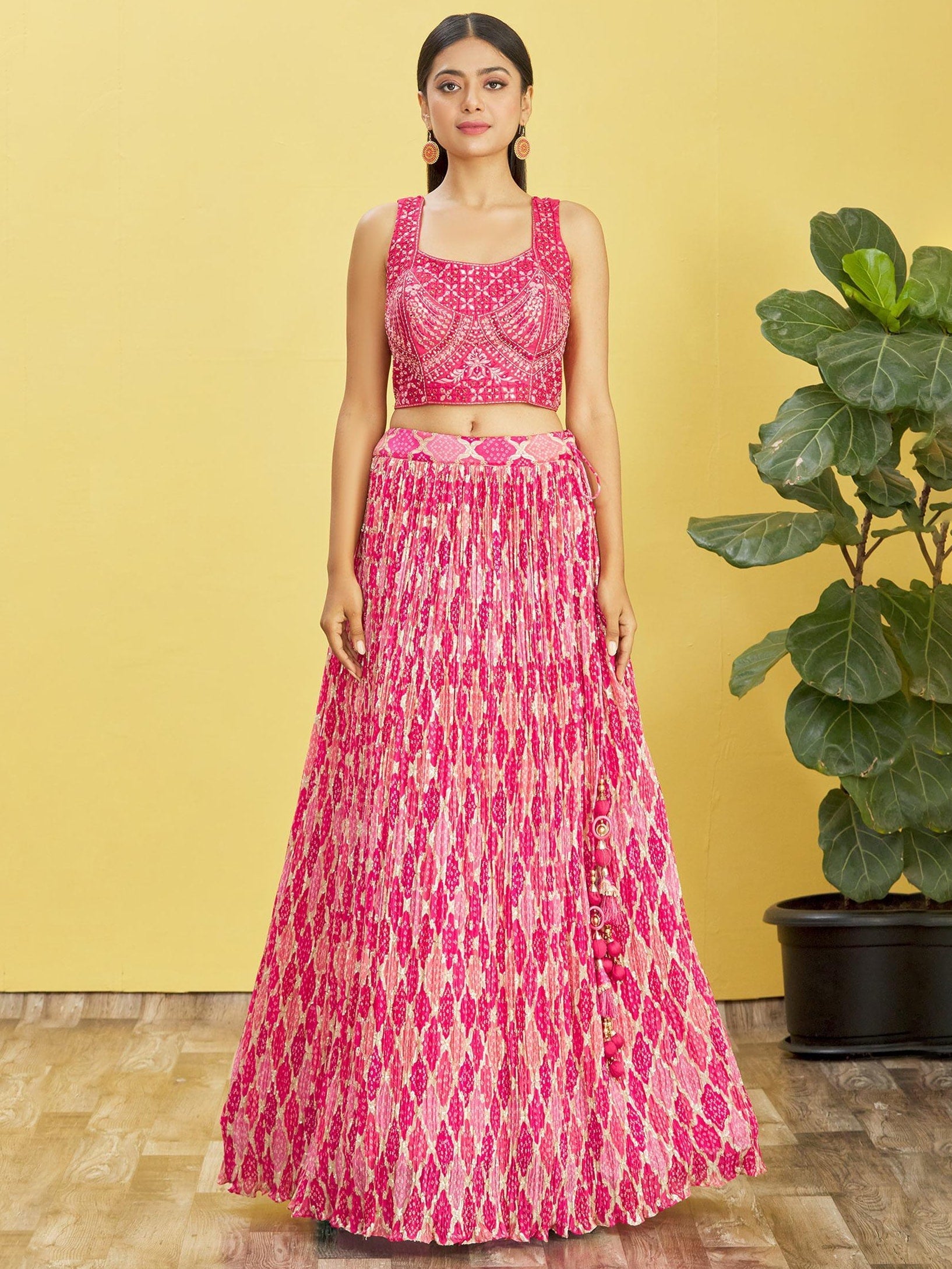 Jyoti Fashion Women's Pink Chinon Real Mirror with Sequins Thread Embroidered Lehenga Choli & Dupatta | Swadesiicart