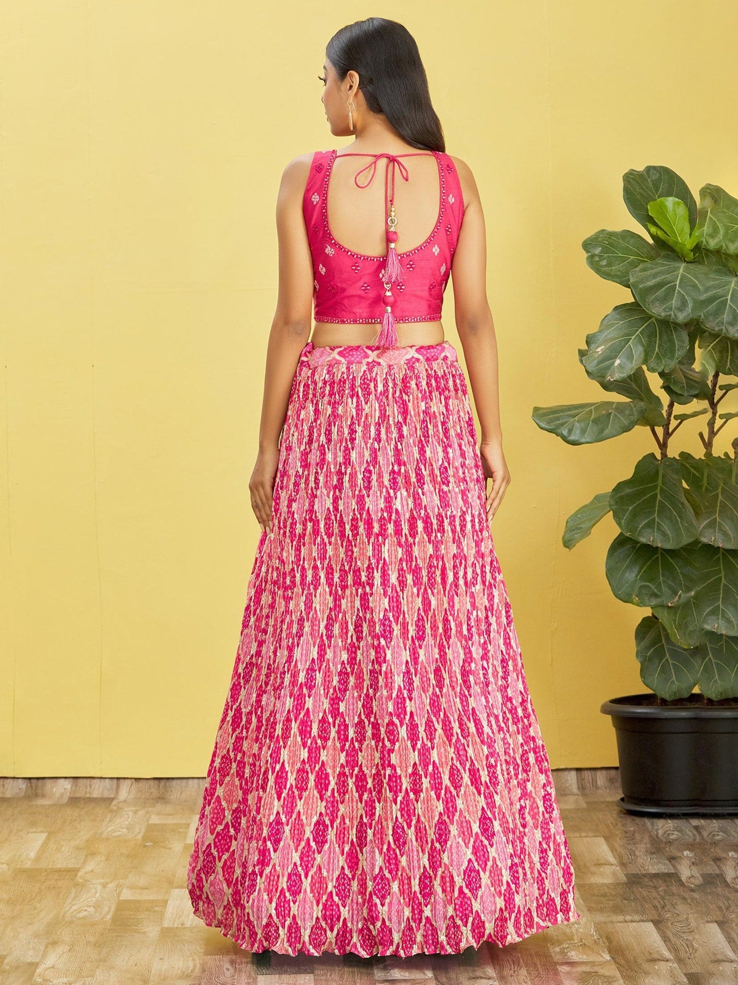 Jyoti Fashion Women's Pink Chinon Real Mirror with Sequins Thread Embroidered Lehenga Choli & Dupatta | Swadesiicart