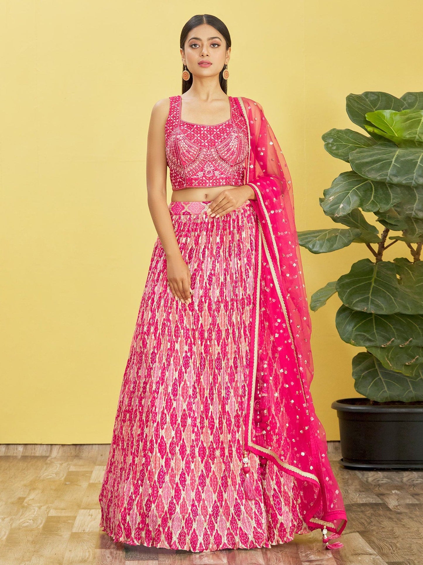Jyoti Fashion Women's Pink Chinon Real Mirror with Sequins Thread Embroidered Lehenga Choli & Dupatta | Swadesiicart