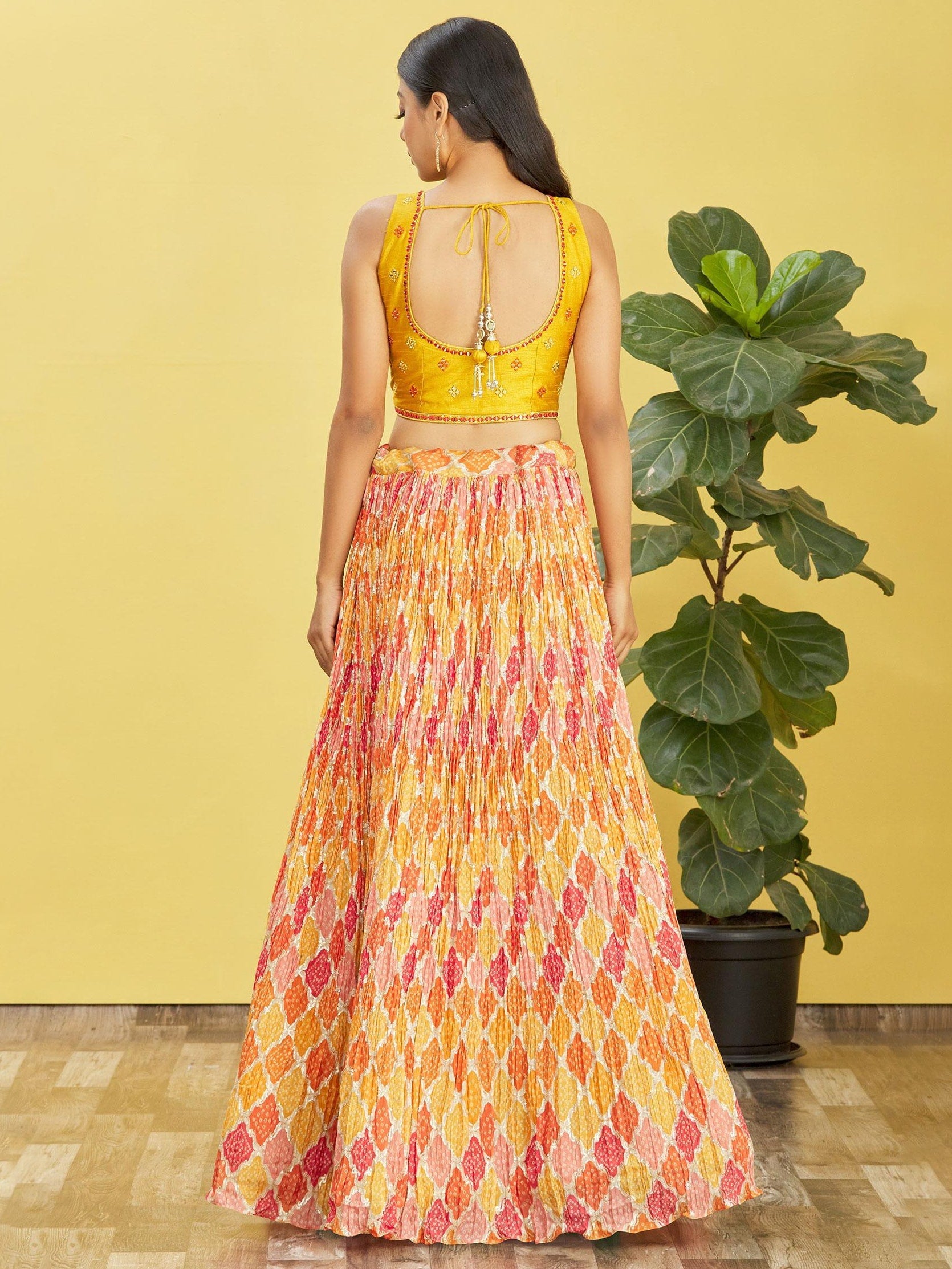 Jyoti Fashion Women's Yellow Chinon Real Mirror with Sequins Thread Embroidered Lehenga Choli & Dupatta | Swadesiicart