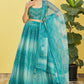 Jyoti Fashion Women's Blue Organza Real Mirror with Sequins Thread Embroidered Lehenga Choli & Dupatta | Swadesiicart