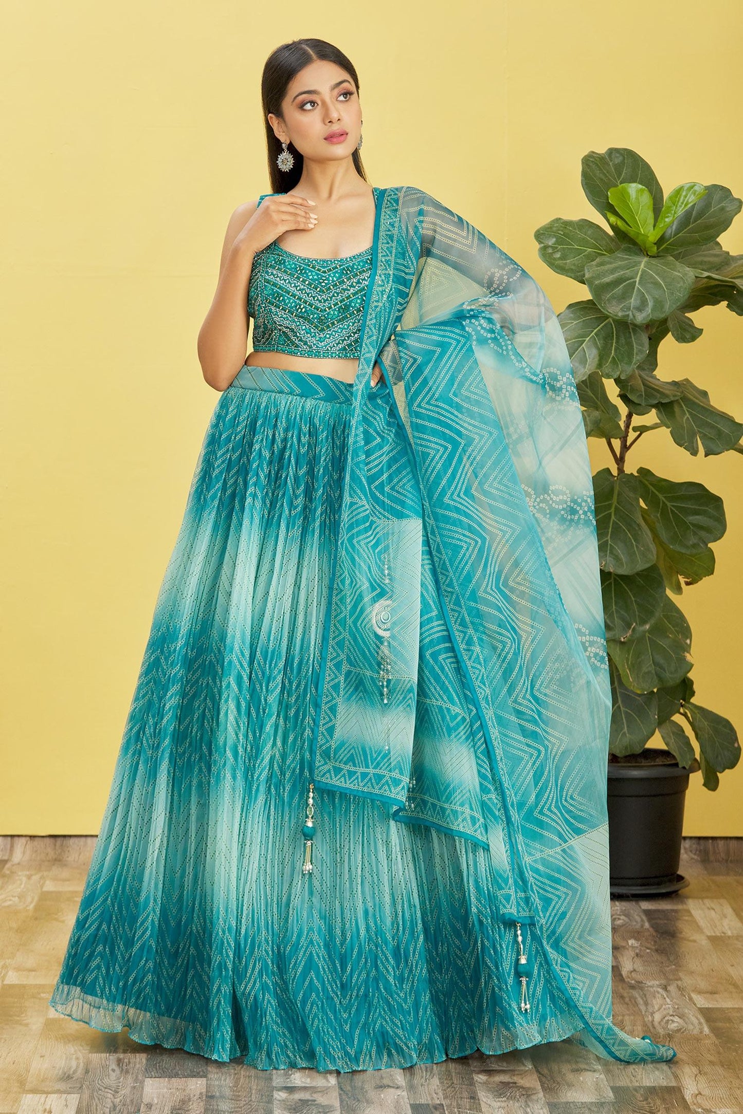 Jyoti Fashion Women's Blue Organza Real Mirror with Sequins Thread Embroidered Lehenga Choli & Dupatta | Swadesiicart