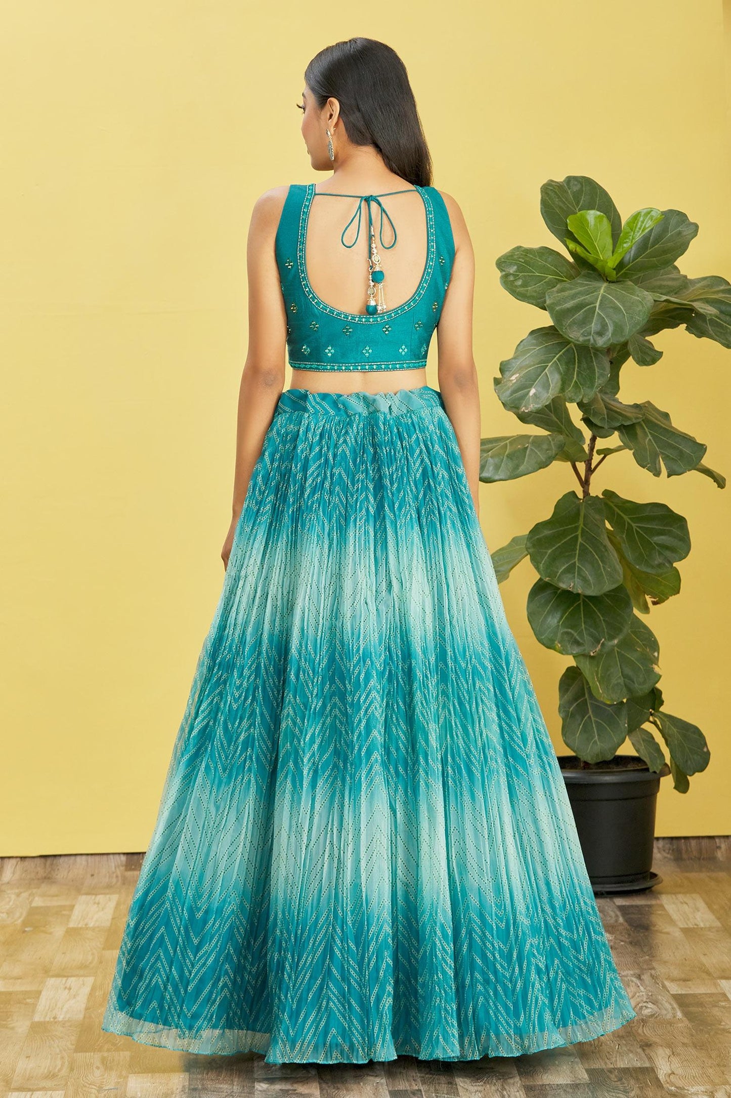 Jyoti Fashion Women's Blue Organza Real Mirror with Sequins Thread Embroidered Lehenga Choli & Dupatta | Swadesiicart
