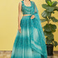 Jyoti Fashion Women's Blue Organza Real Mirror with Sequins Thread Embroidered Lehenga Choli & Dupatta | Swadesiicart