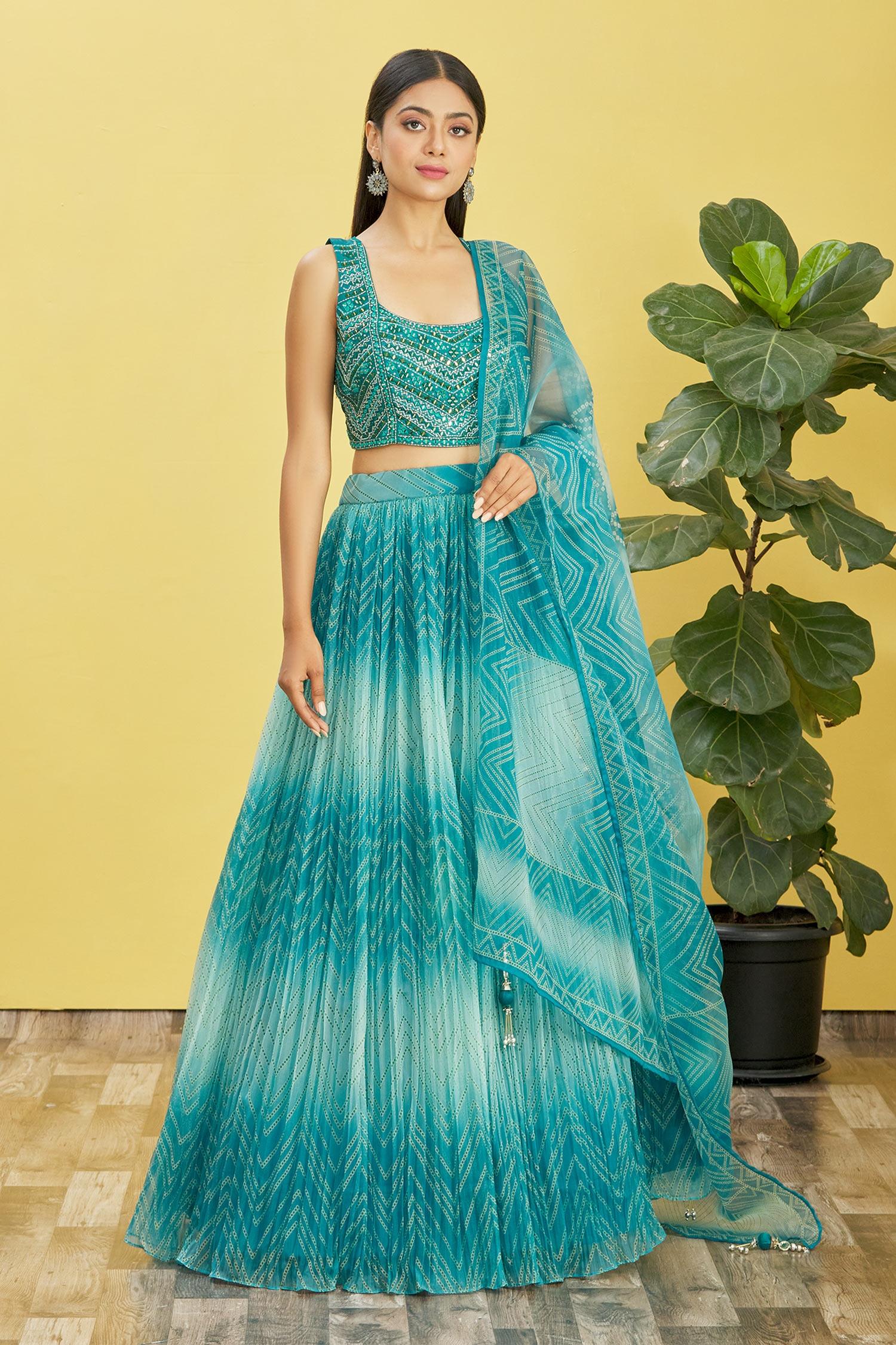 Jyoti Fashion Women's Blue Organza Real Mirror with Sequins Thread Embroidered Lehenga Choli & Dupatta | Swadesiicart