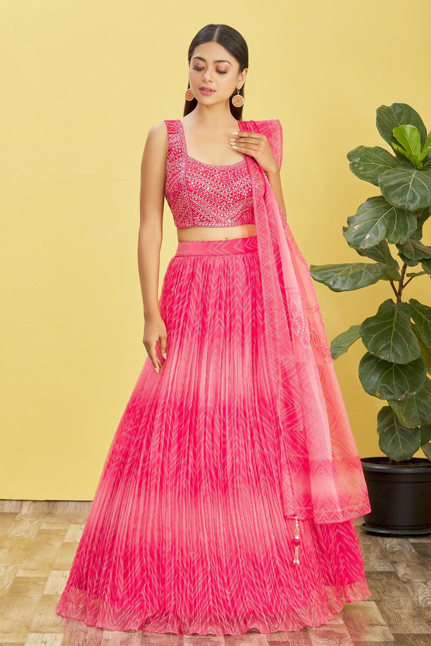 Jyoti Fashion Women's Pink Organza Real Mirror with Sequins Thread Embroidered Lehenga Choli & Dupatta | Swadesiicart