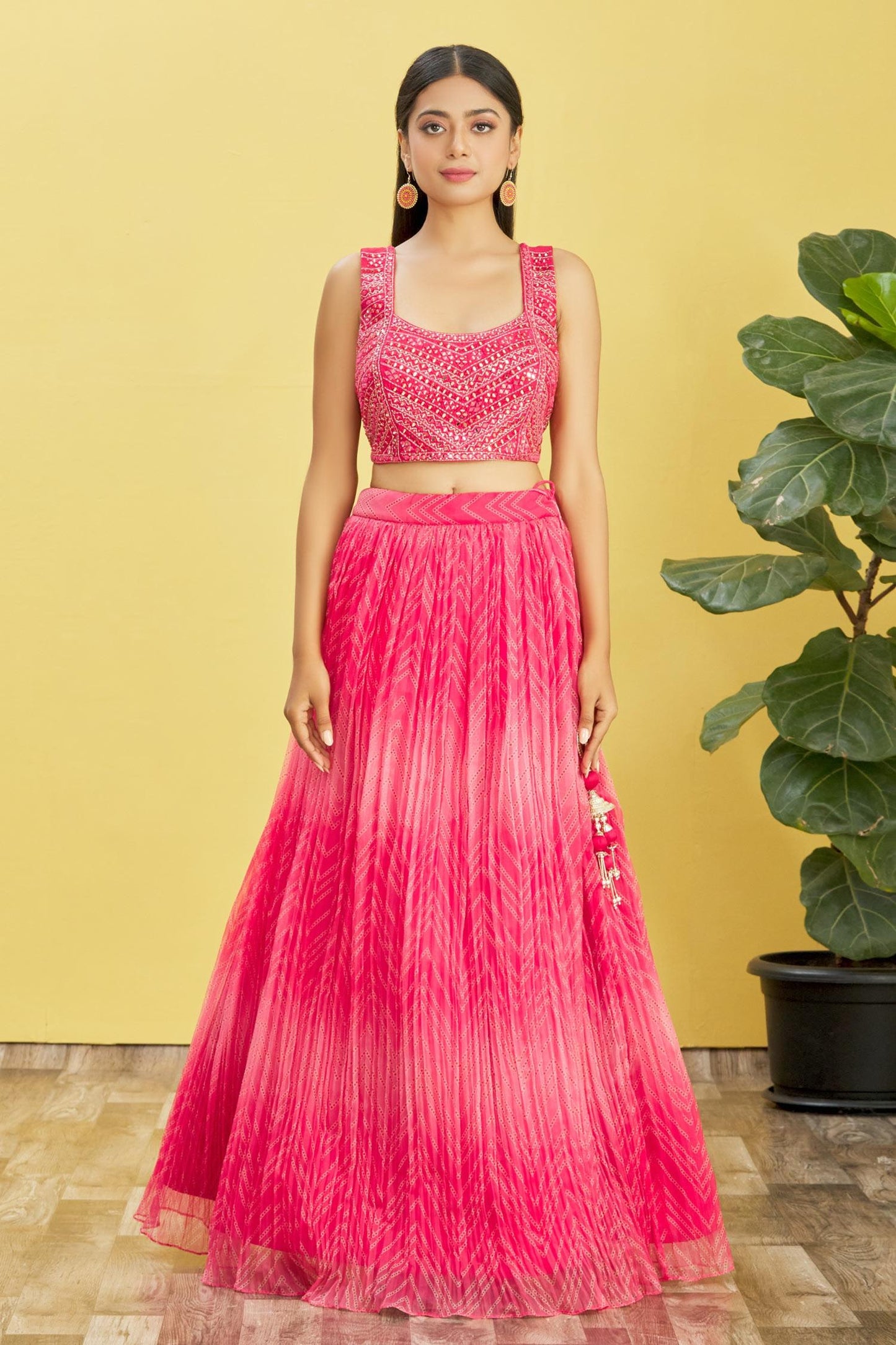 Jyoti Fashion Women's Pink Organza Real Mirror with Sequins Thread Embroidered Lehenga Choli & Dupatta | Swadesiicart