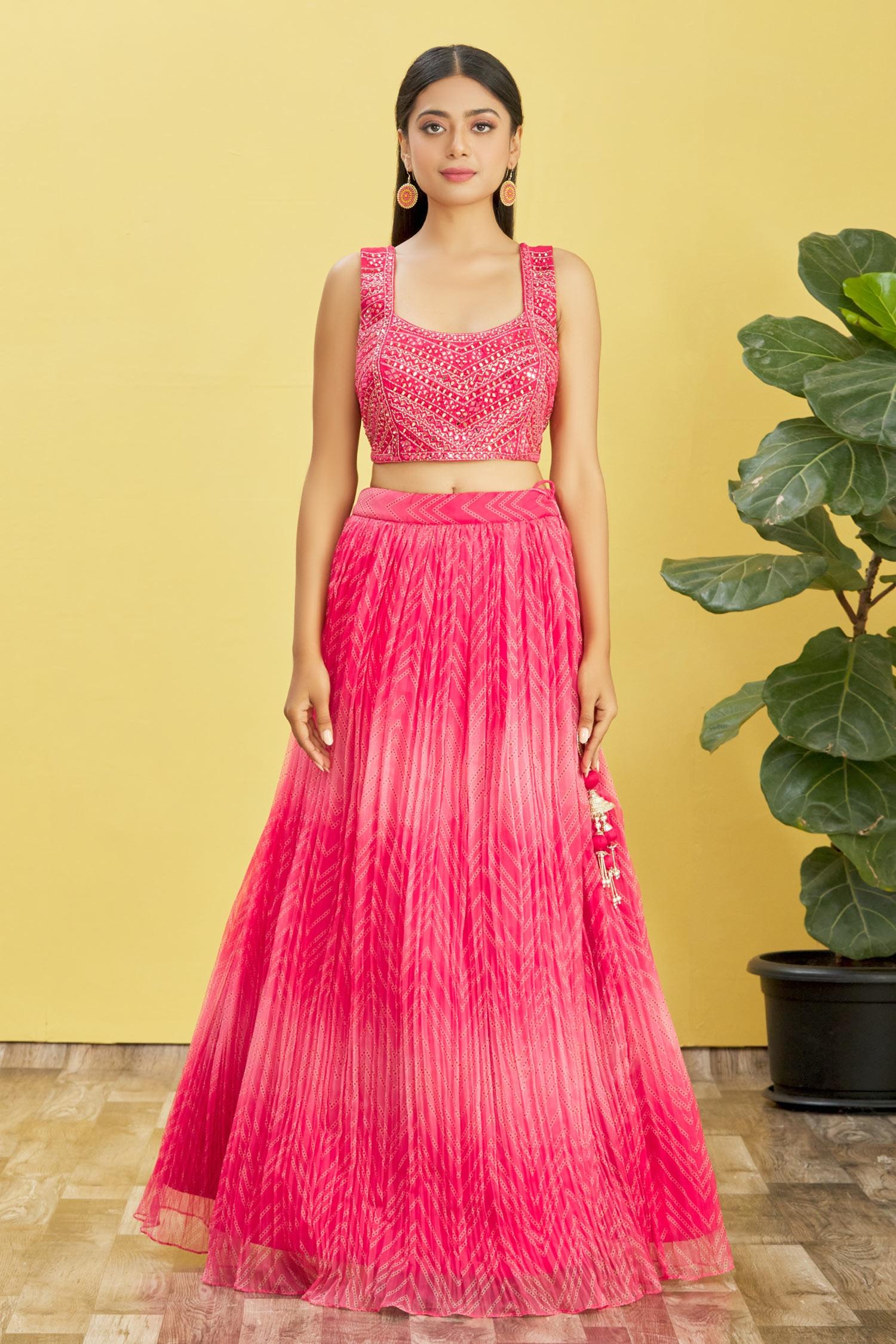 Jyoti Fashion Women's Pink Organza Real Mirror with Sequins Thread Embroidered Lehenga Choli & Dupatta | Swadesiicart
