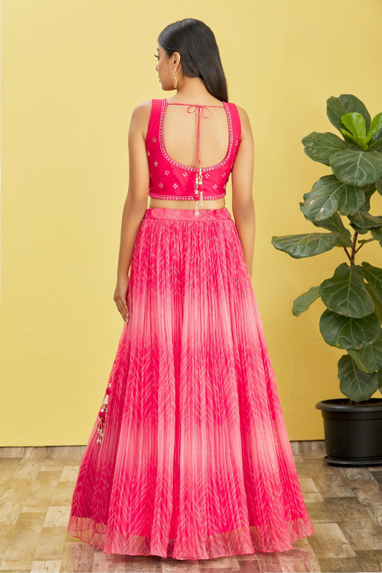 Jyoti Fashion Women's Pink Organza Real Mirror with Sequins Thread Embroidered Lehenga Choli & Dupatta | Swadesiicart