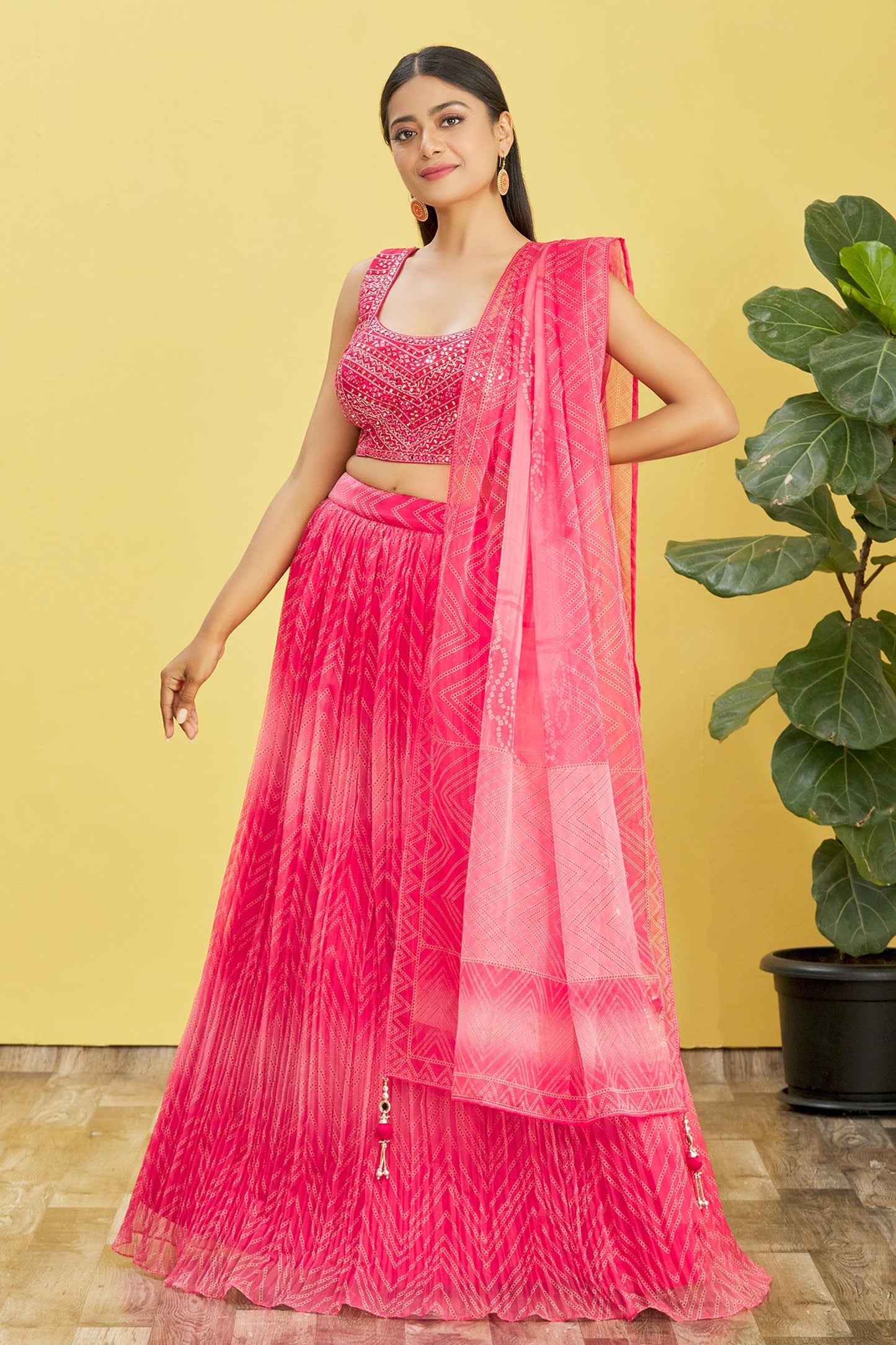 Jyoti Fashion Women's Pink Organza Real Mirror with Sequins Thread Embroidered Lehenga Choli & Dupatta | Swadesiicart