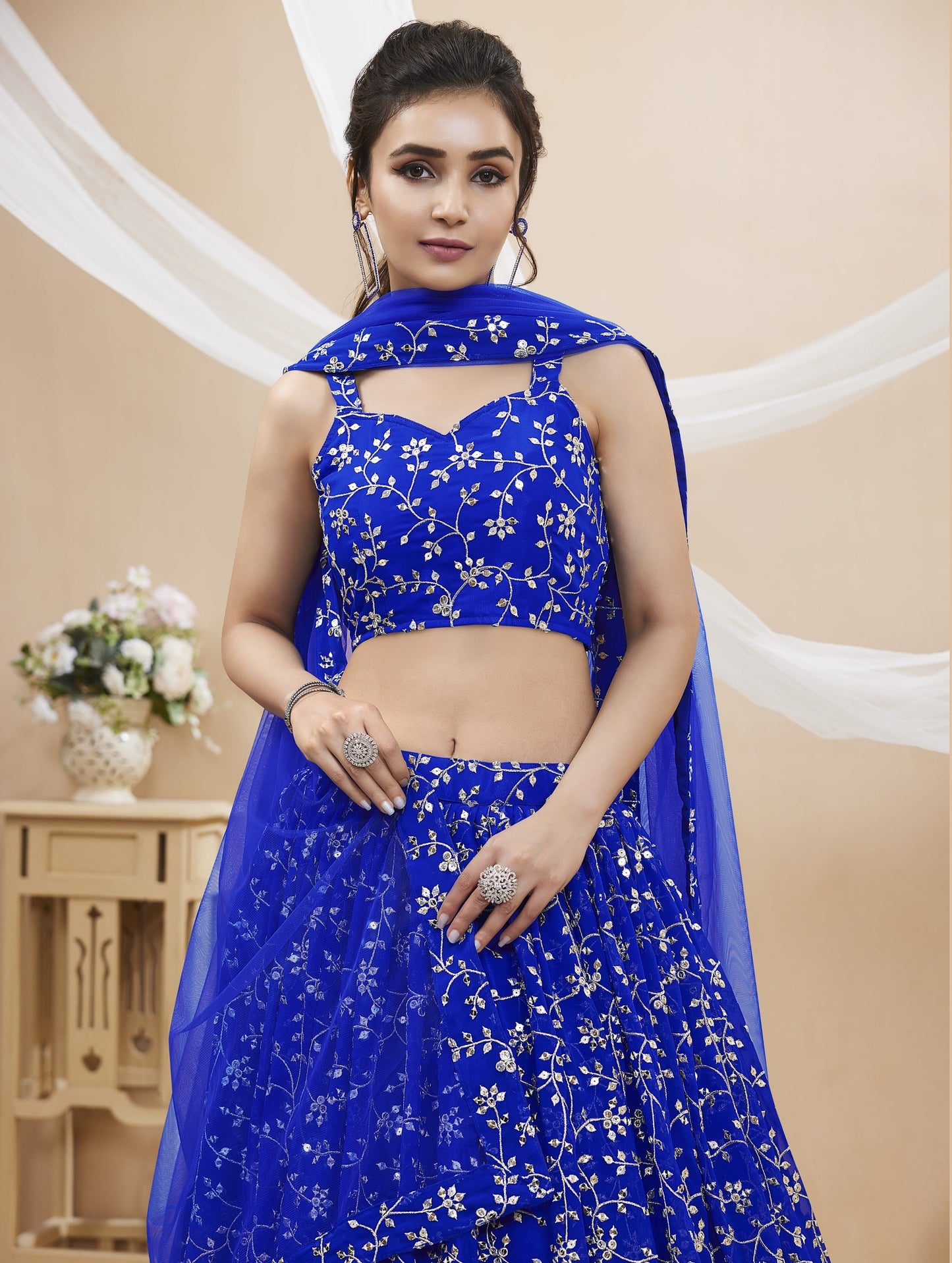 Jyoti Fashion Women's Blue Georgette Sequins Zari Embroidered Lehenga Choli & Dupatta | Swadesiicart