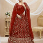 Jyoti Fashion Women's Maroon Georgette Sequins Zari Embroidered Lehenga Choli & Dupatta | Swadesiicart