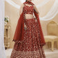 Jyoti Fashion Women's Maroon Georgette Sequins Zari Embroidered Lehenga Choli & Dupatta | Swadesiicart