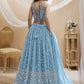 Jyoti Fashion Women's Sky Blue Georgette Sequins Zari Embroidered Lehenga Choli & Dupatta | Swadesiicart